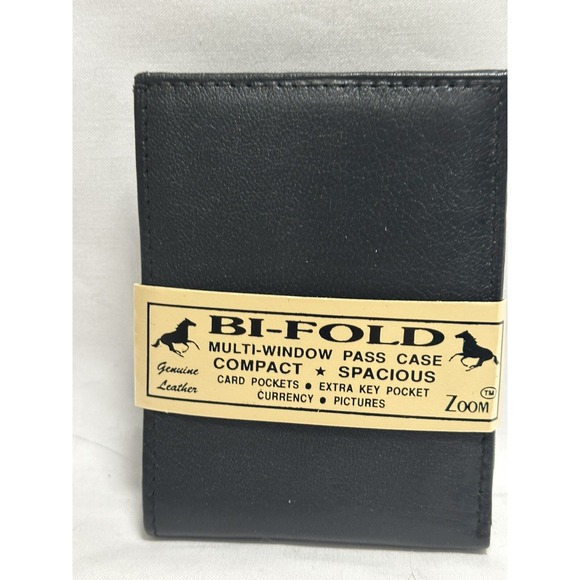 Bifold Wallet Mens Genuine Leather Black Zoom Brand - Picture 1 of 6